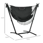 Hammock Chair Outdoor with Stand, Swing Hanging Lounge, Dark Gray, Side Pocket Headrest - Image 3