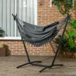Hammock Chair Outdoor with Stand, Swing Hanging Lounge, Dark Gray, Side Pocket Headrest - Image 10