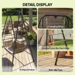 Outsunny Hammock Chair Stand Indoor and Outdoor Use with Anti-Slip Foot Pads, 2 Carabiners, Black - Image 7