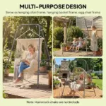 Outsunny Hammock Chair Stand Indoor and Outdoor Use with Anti-Slip Foot Pads, 2 Carabiners, Gray - Image 4