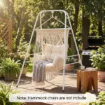 Hammock Chair Stand Indoor and Outdoor Use with Anti-Slip Foot Pads, 2 Carabiners, White - Image 2