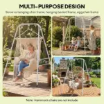 Hammock Chair Stand Indoor and Outdoor Use with Anti-Slip Foot Pads, 2 Carabiners, White - Image 4
