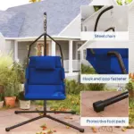 Outsunny Hammock Chair with Stand and PA Coating Cushion, Hanging Swing Chair with Steel Frame for Indoor and Outdoor, Dark Blue - Image 9