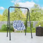 Outsunny Hammock Swing Chair, Macrame Hanging Chair with Large Cushion, Chain, Steel Frame for Indoor Outdoor Use, Blue and White - Image 2