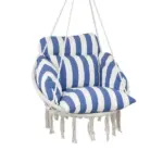 Outsunny Hammock Swing Chair, Macrame Hanging Chair with Large Cushion, Chain, Steel Frame for Indoor Outdoor Use, Blue and White - Image 11