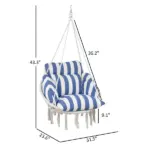 Outsunny Hammock Swing Chair, Macrame Hanging Chair with Large Cushion, Chain, Steel Frame for Indoor Outdoor Use, Blue and White - Image 3