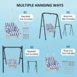 Outsunny Hammock Swing Chair, Macrame Hanging Chair with Large Cushion, Chain, Steel Frame for Indoor Outdoor Use, Blue and White - Image 7