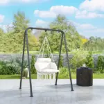 Outsunny Hammock Swing Chair, Macrame Hanging Chair with Large Cushion, Chain, Steel Frame for Indoor Outdoor Use, Cream White - Image 2