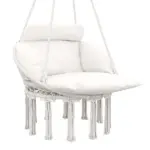 Outsunny Hammock Swing Chair, Macrame Hanging Chair with Large Cushion, Chain, Steel Frame for Indoor Outdoor Use, Cream White - Image 11