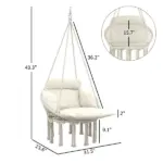 Outsunny Hammock Swing Chair, Macrame Hanging Chair with Large Cushion, Chain, Steel Frame for Indoor Outdoor Use, Cream White - Image 3
