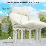 Outsunny Hammock Swing Chair, Macrame Hanging Chair with Large Cushion, Chain, Steel Frame for Indoor Outdoor Use, Cream White - Image 5