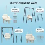 Outsunny Hammock Swing Chair, Macrame Hanging Chair with Large Cushion, Chain, Steel Frame for Indoor Outdoor Use, Cream White - Image 7