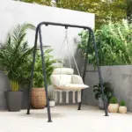 Outsunny Hammock Swing Chair, Macrame Hanging Chair with Large Cushion, Chain, Steel Frame for Indoor Outdoor Use, Cream White - Image 8