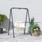 Outsunny Hammock Swing Chair, Macrame Hanging Chair with Large Cushion, Chain, Steel Frame for Indoor Outdoor Use, Cream White - Image 10