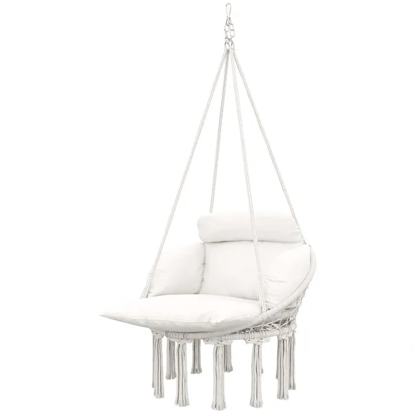 hammock-swing-chair-macrame-hanging-chair-with-large-cushion-chain-steel-frame-for-indoor-outdoor-use-cream-white.webp Outsunny Hammock Swing Chair, Macrame Hanging Chair with Large Cushion, Chain, Steel Frame for Indoor Outdoor Use, Cream White - Image 1