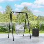 Outsunny Hammock Swing Chair, Macrame Hanging Chair with Large Cushion, Chain, Steel Frame for Indoor Outdoor Use, Gray - Image 2