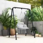 Outsunny Hammock Swing Chair, Macrame Hanging Chair with Large Cushion, Chain, Steel Frame for Indoor Outdoor Use, Gray - Image 8