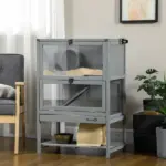 PawHut Hamster Cage Wooden 2-Tier Small Animal Hutch Exercise Playhouse Grey - Image 2