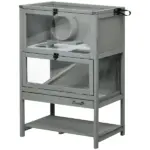 PawHut Hamster Cage Wooden 2-Tier Small Animal Hutch Exercise Playhouse Grey - Image 11