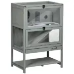 PawHut Hamster Cage Wooden 2-Tier Small Animal Hutch Exercise Playhouse Grey