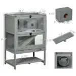 PawHut Hamster Cage Wooden 2-Tier Small Animal Hutch Exercise Playhouse Grey - Image 3