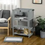 PawHut Hamster Cage Wooden 2-Tier Small Animal Hutch Exercise Playhouse Grey - Image 8