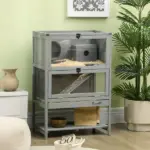 PawHut Hamster Cage Wooden 2-Tier Small Animal Hutch Exercise Playhouse Grey - Image 10