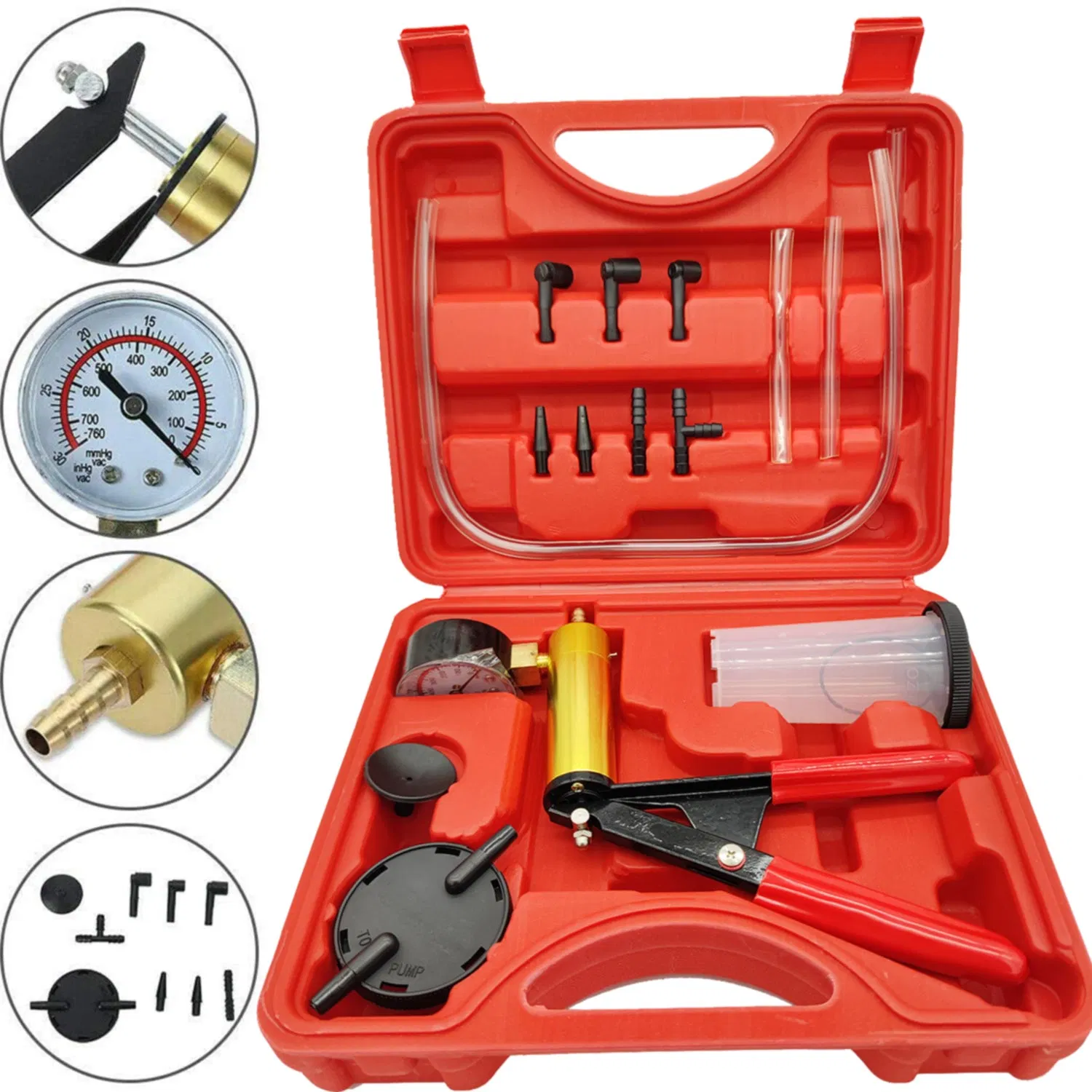 Handheld Vacuum Pressure Pump Tester and Brake Bleeder Kit with Case