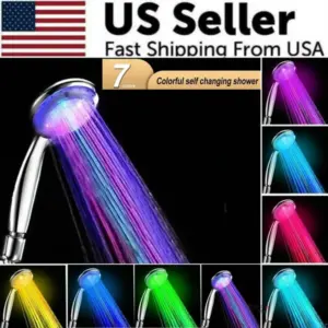 handheld 7 color changing led light water bath home bathroom shower head glow 6