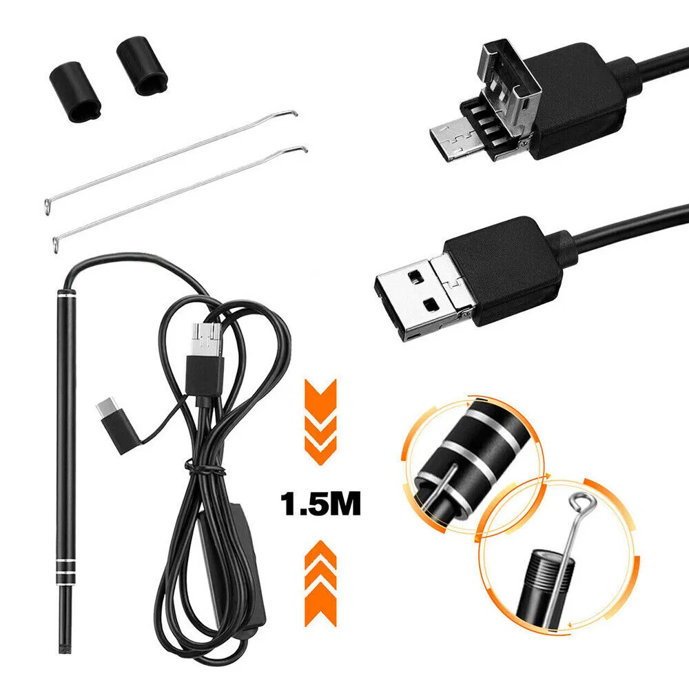 USB Ear Endoscope Camera with 6 LEDs and 3-in-1 Connector, 640x480