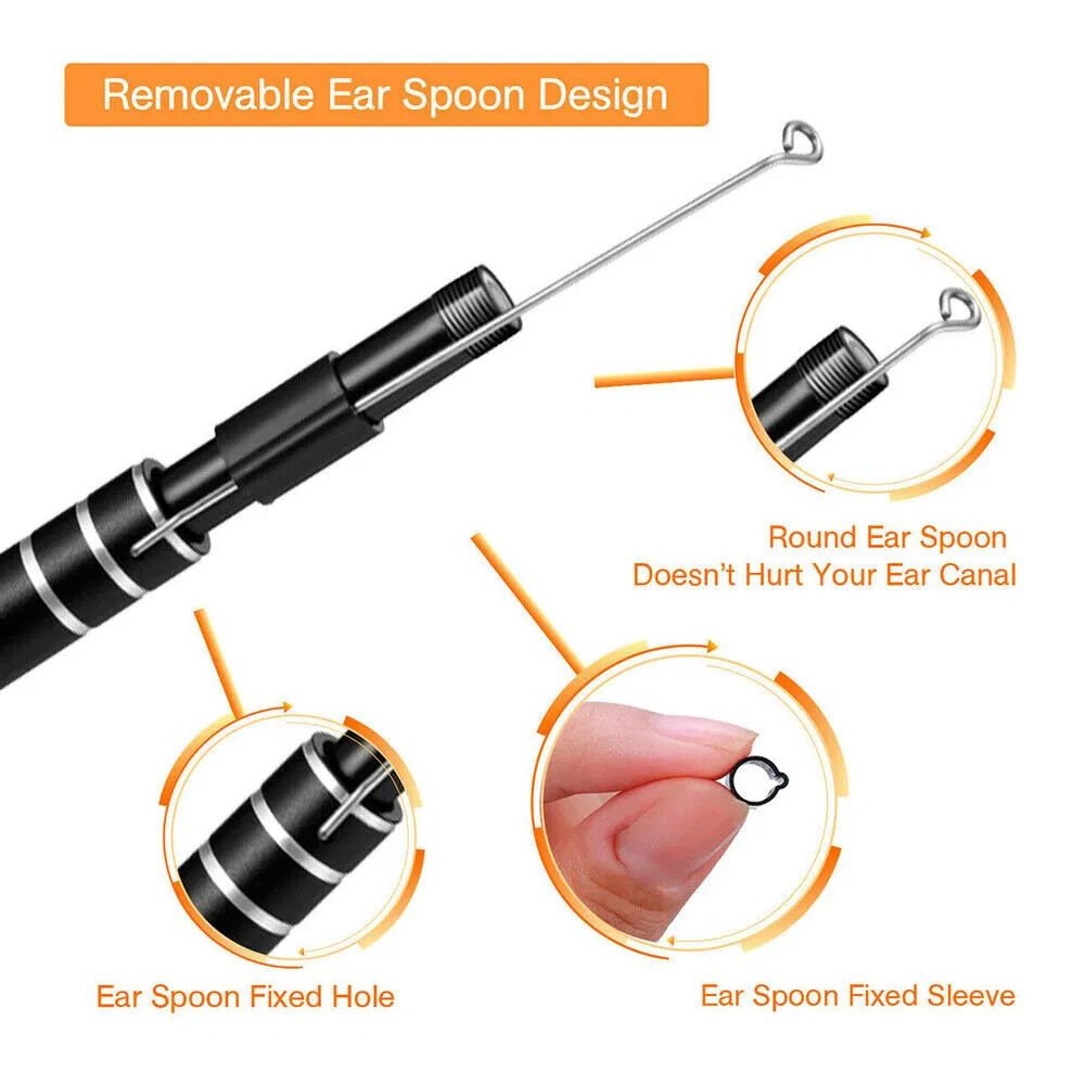 USB Ear Endoscope Camera with 6 LEDs and 3-in-1 Connector, 640x480
