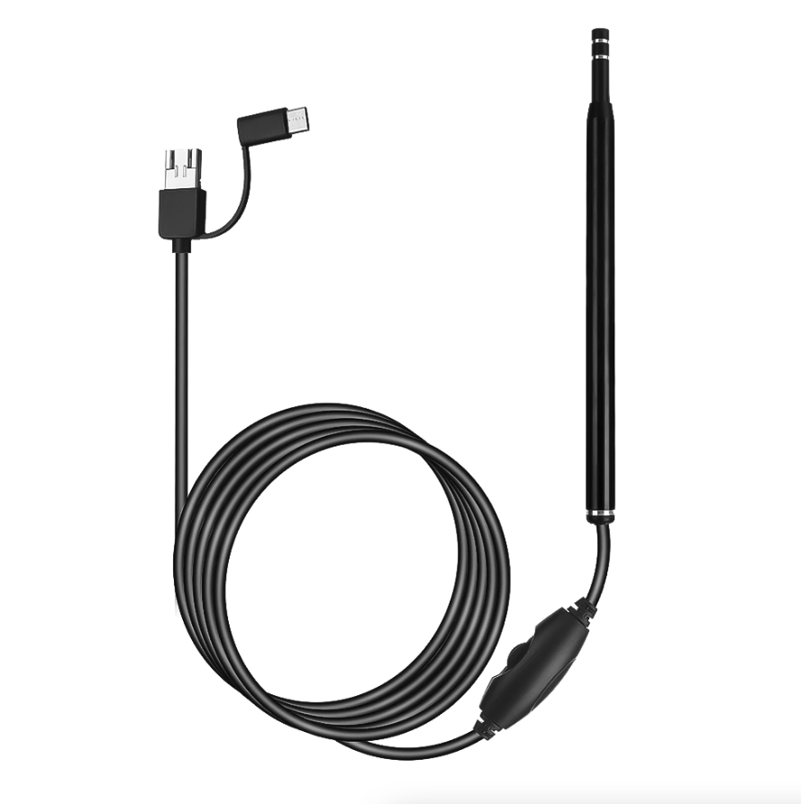 USB Ear Endoscope Camera with 6 LEDs and 3-in-1 Connector, 640x480