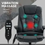 Heated Massage Reclining Office Chair 6 Vibration Points Desk Armrest Remote Control Black - Image 4