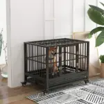 Heavy Duty Dog Cage 36 Metal Kennel with Lockable Wheels Double Door Removable Tray Gray - Image 2