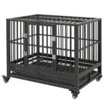 Heavy Duty Dog Cage 36 Metal Kennel with Lockable Wheels Double Door Removable Tray Gray - Image 11