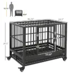Heavy Duty Dog Cage 36 Metal Kennel with Lockable Wheels Double Door Removable Tray Gray - Image 3