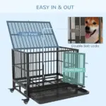Heavy Duty Dog Cage 36 Metal Kennel with Lockable Wheels Double Door Removable Tray Gray - Image 5