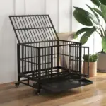 Heavy Duty Dog Cage 36 Metal Kennel with Lockable Wheels Double Door Removable Tray Gray - Image 9