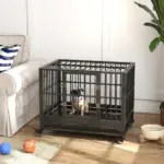 Heavy Duty Dog Cage 36 Metal Kennel with Lockable Wheels Double Door Removable Tray Gray - Image 10
