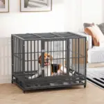 Heavy Duty Dog Cage 42 Metal Kennel with Wheels Double Door Removable Tray Gray - Image 2