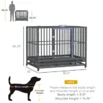 Heavy Duty Dog Cage 42 Metal Kennel with Wheels Double Door Removable Tray Gray - Image 3