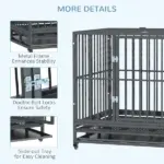 Heavy Duty Dog Cage 42 Metal Kennel with Wheels Double Door Removable Tray Gray - Image 5