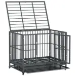 Heavy Duty Dog Cage 42 Metal Kennel with Wheels Double Door Removable Tray Gray - Image 8