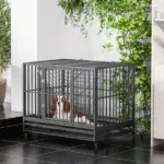 Heavy Duty Dog Cage 42 Metal Kennel with Wheels Double Door Removable Tray Gray - Image 10