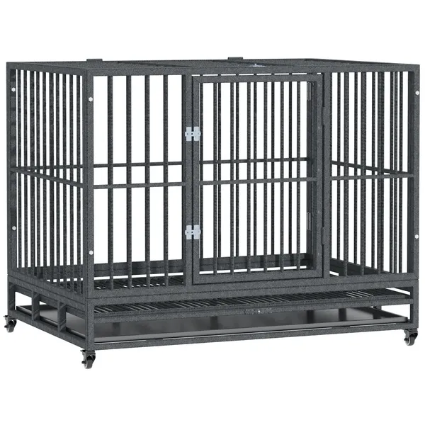 heavy-duty-dog-cage-42-metal-kennel-with-wheels-double-door-removable-tray-gray.webp Heavy Duty Dog Cage 42 Metal Kennel with Wheels Double Door Removable Tray Gray - Image 1