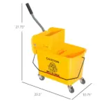 HOMCOM Heavy-Duty Janitor Mop Bucket with Wringer, Durable Yellow, Easy Clean-Up - Image 3