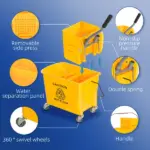 HOMCOM Heavy-Duty Janitor Mop Bucket with Wringer, Durable Yellow, Easy Clean-Up - Image 7