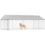 PawHut Heavy Duty Outdoor Dog Kennel with Waterproof Roof, 2 Secure Latches, Chain Link Dog Run for Backyard, 20' x 10' x 7' - Image 11