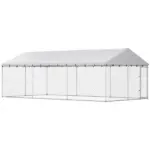 PawHut Heavy Duty Outdoor Dog Kennel with Waterproof Roof, 2 Secure Latches, Chain Link Dog Run for Backyard, 20' x 10' x 7'