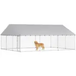PawHut Heavy Duty Outdoor Dog Kennel with Waterproof Roof, 2 Secure Latches, Chain Link Dog Run for Backyard, 20' x 15' x 8' - Image 11